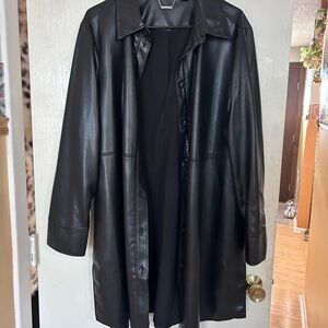 Classic Black Faux Leather Women's Coat